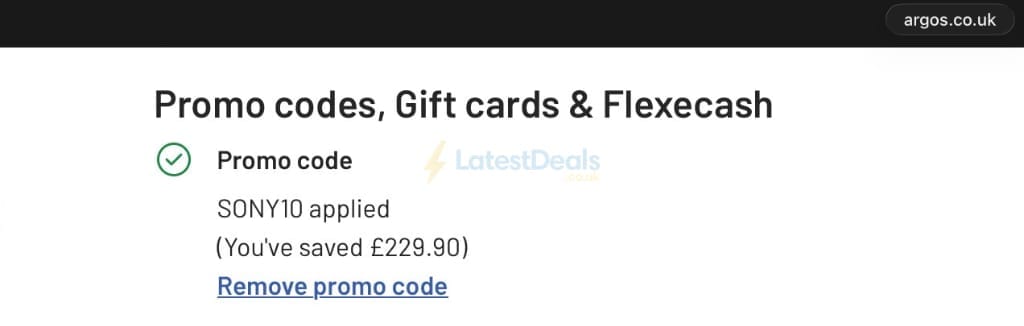 Screenshot of the Argos discount code working