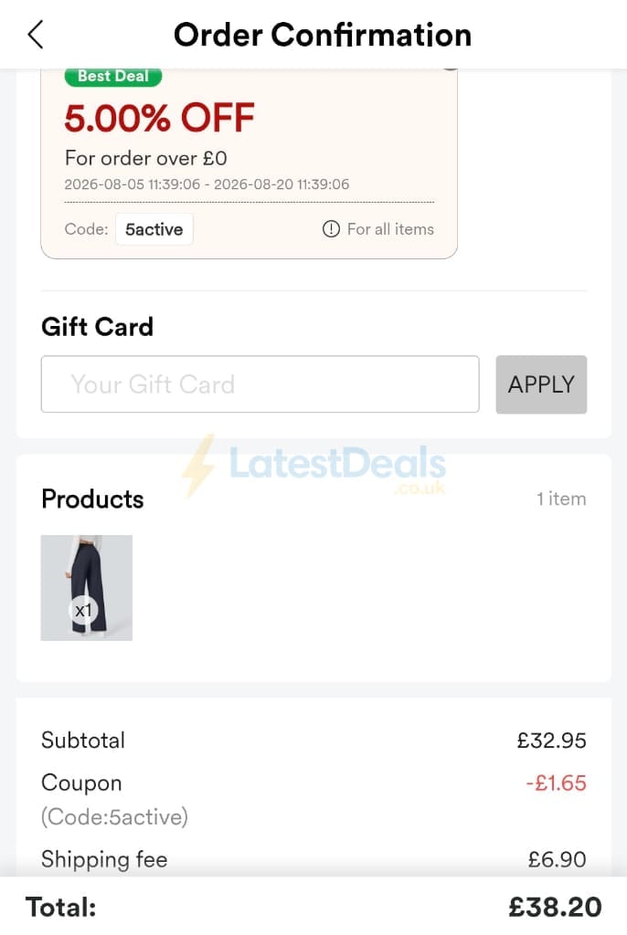 Screenshot of the Halara discount code working