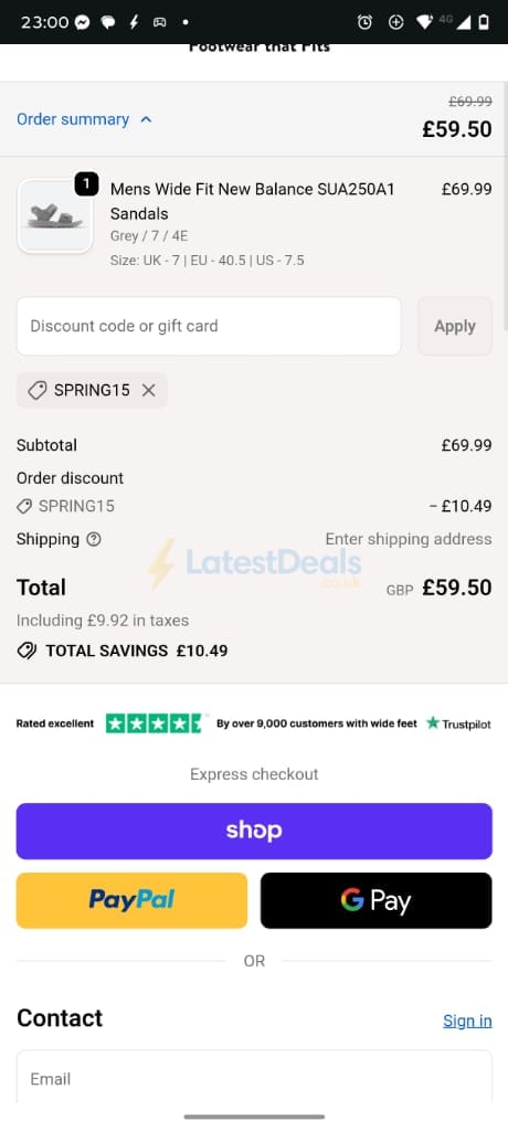 Screenshot of the Wide Fit Shoes discount code working