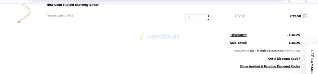 Screenshot of the Hot Diamonds discount code working