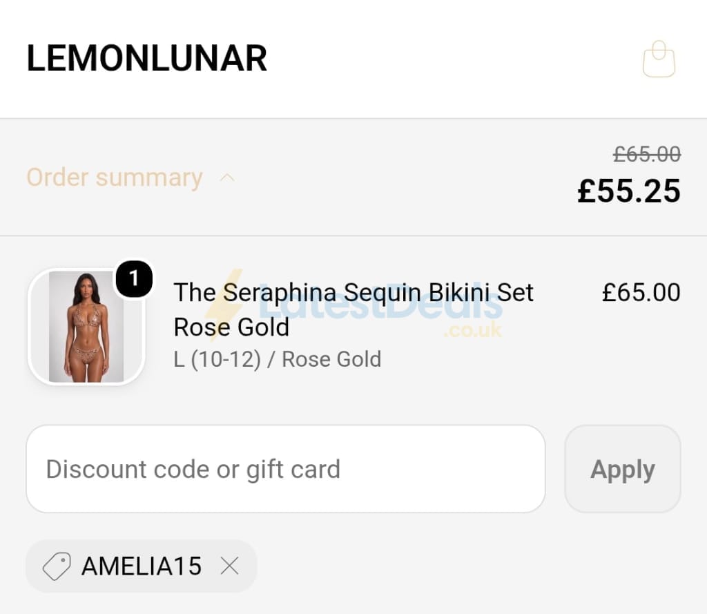 Screenshot of the LemonLunar discount code working