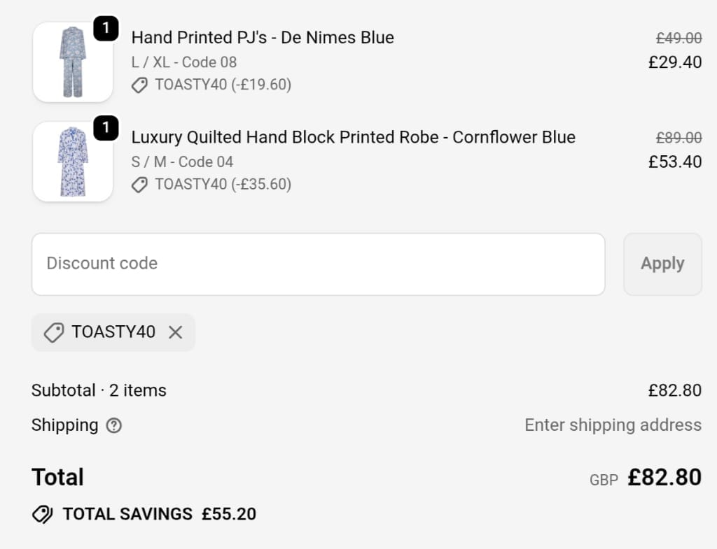 Screenshot of the NoLoGoChic discount code working