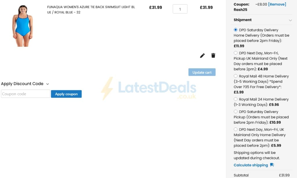 Screenshot of the ProSwimwear discount code working