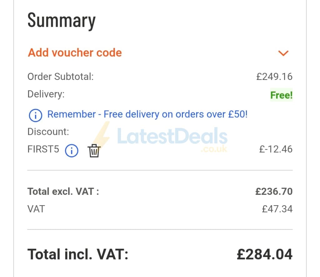 Screenshot of the Manutan discount code working