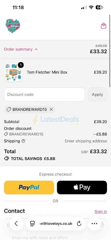 Screenshot of the Jade With Love Toys discount code working