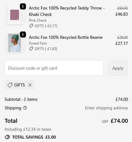 Screenshot of the Plastic Freedom discount code working