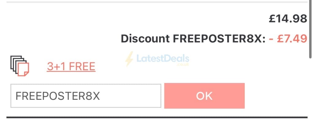 Screenshot of the UKposters discount code working