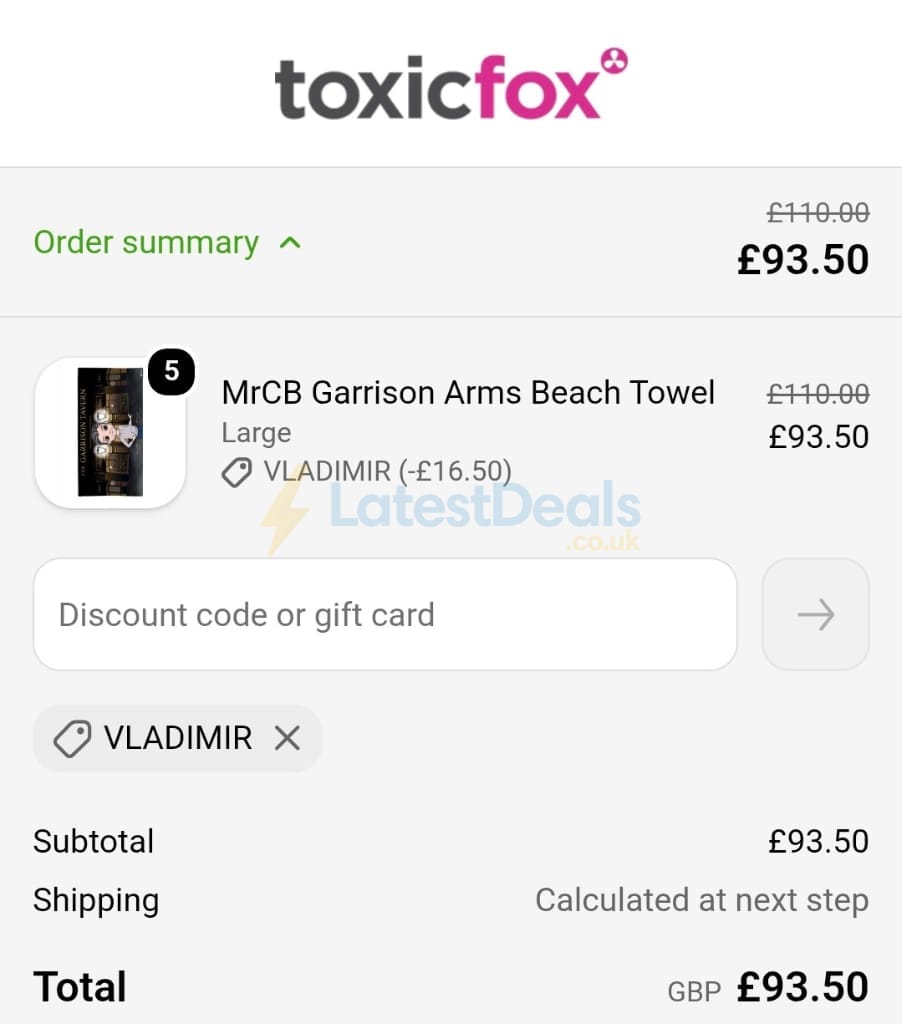 Screenshot of the Toxicfox discount code working
