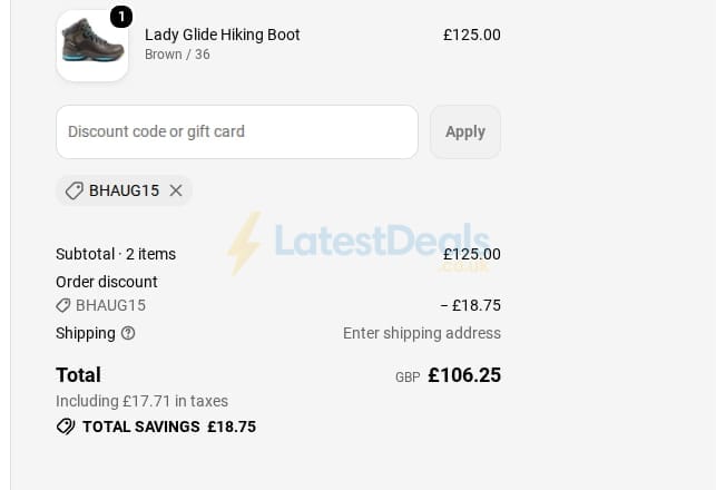 Screenshot of the Grisport discount code working
