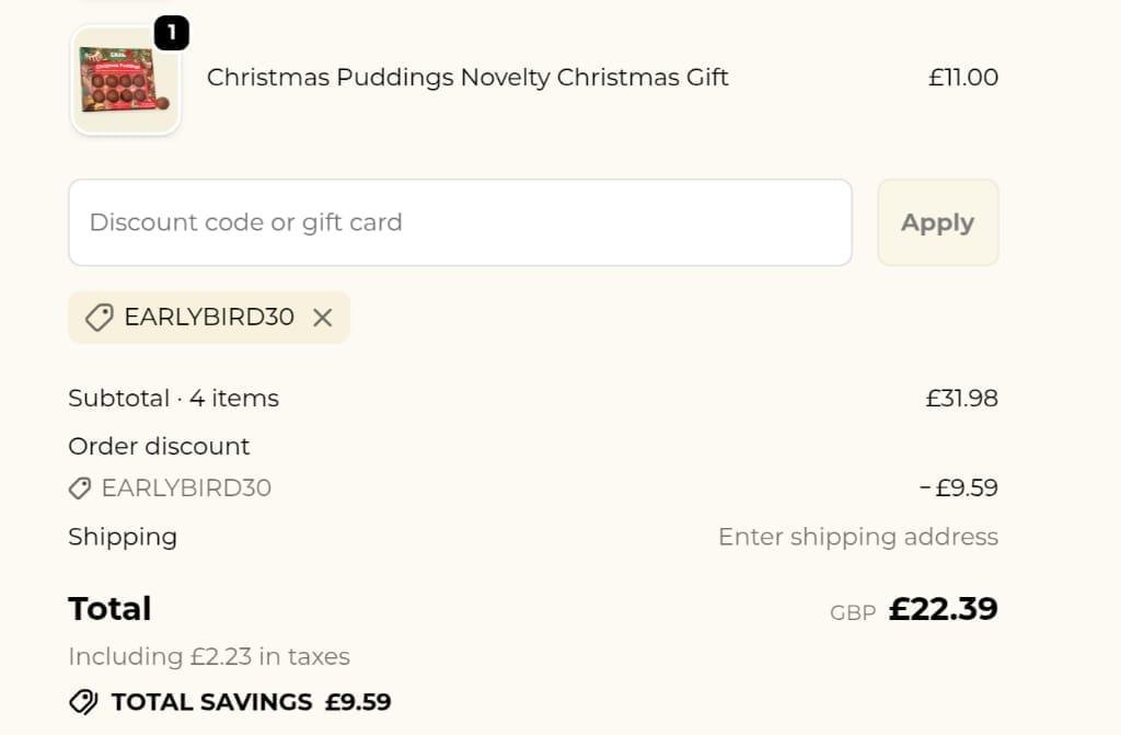 Screenshot of the Gnaw Chocolate discount code working