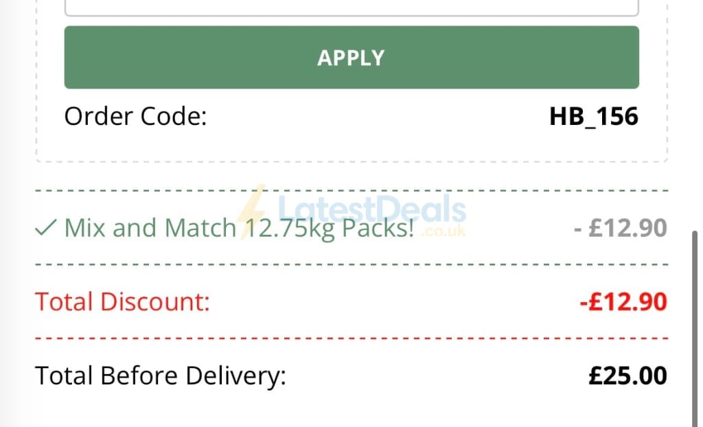 Screenshot of the Happy Beaks discount code working