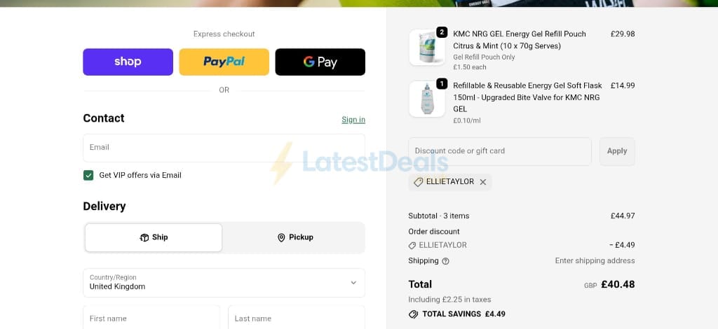 Screenshot of the Kendal Mint Co. discount code working