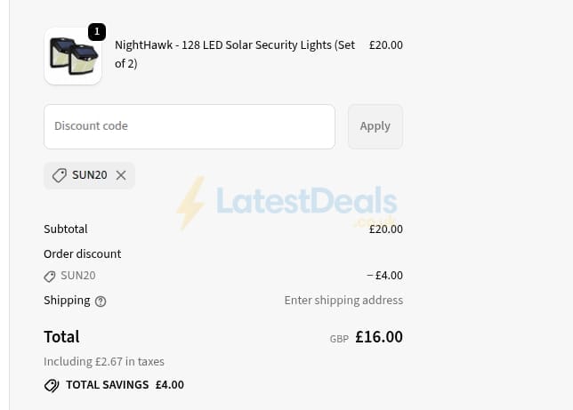 Screenshot of the SPV Lights discount code working