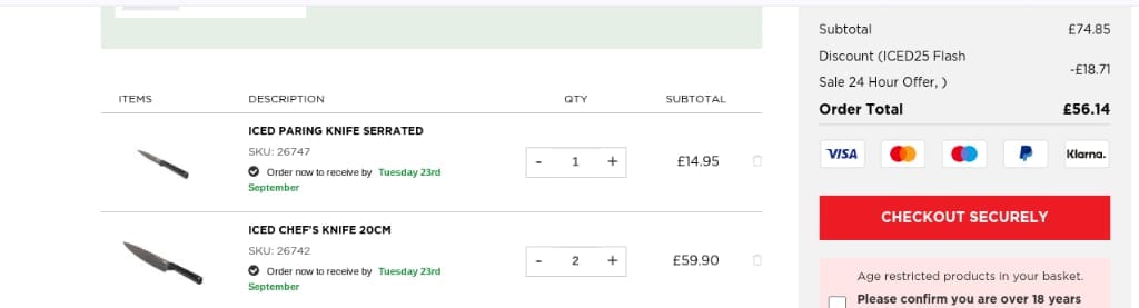 Screenshot of the Kuhn Rikon discount code working