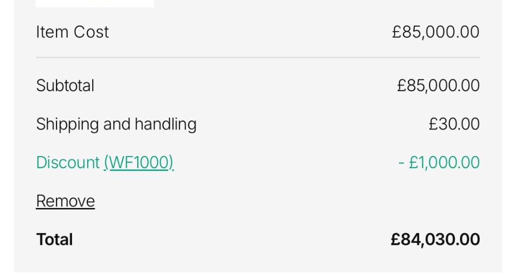 Screenshot of the Watchfinder & Co. discount code working