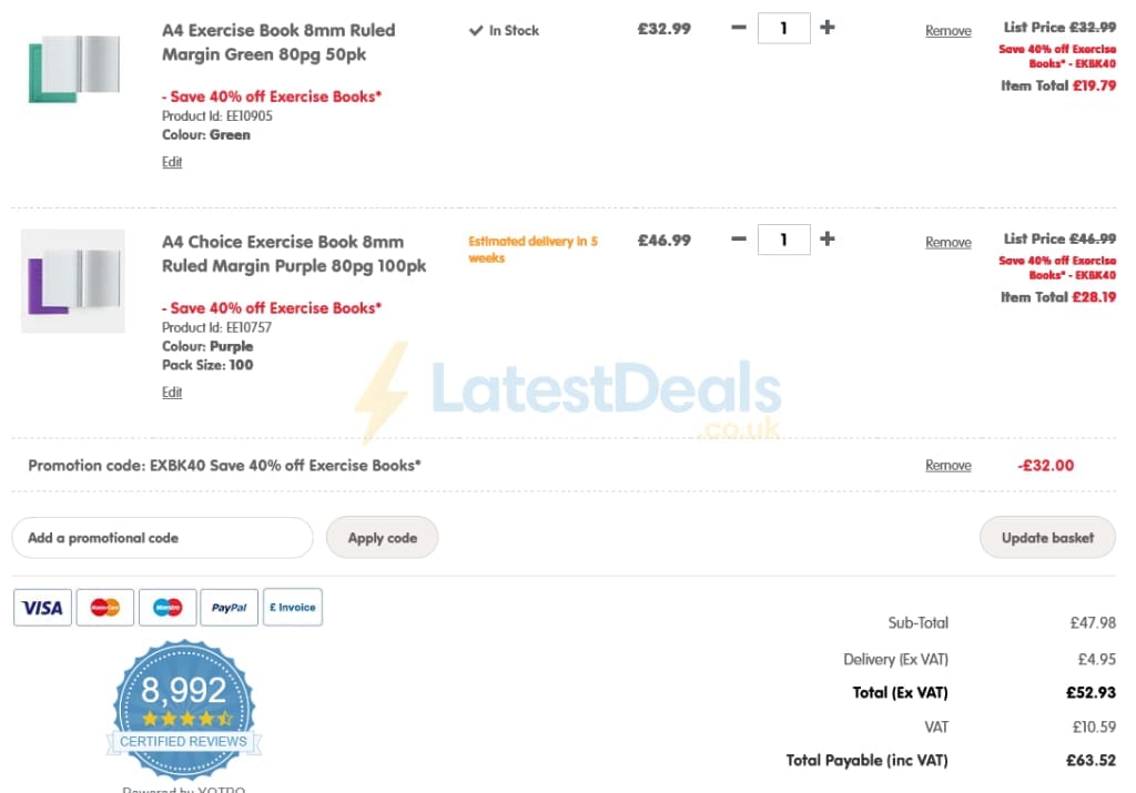 Screenshot of the TTS discount code working