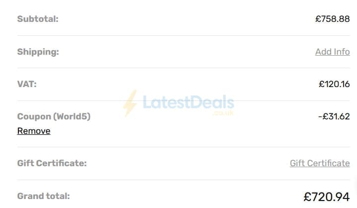Screenshot of the The Towel Shop discount code working