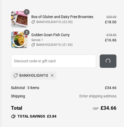 Screenshot of the Pow Food discount code working