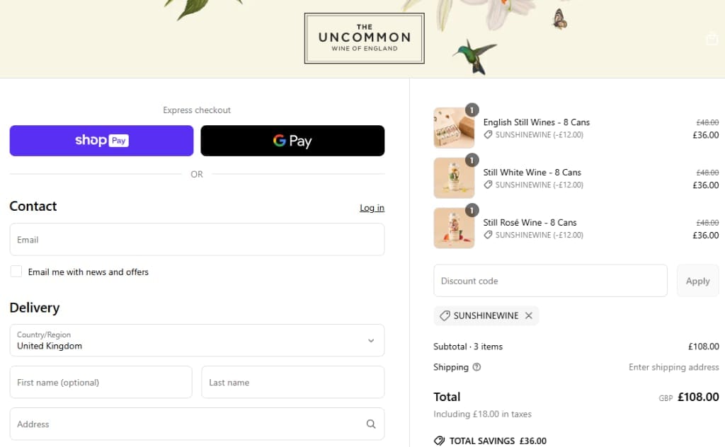 Screenshot of the The Uncommon discount code working