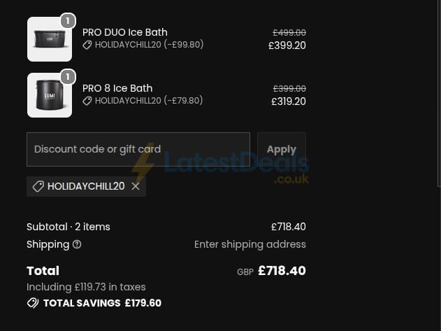 Screenshot of the Lumi Therapy discount code working