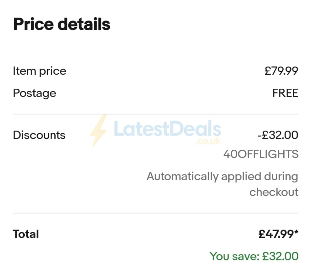 Screenshot of the ebay discount code working