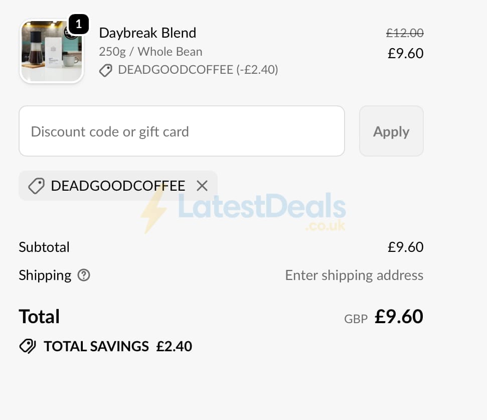 Screenshot of the Rounton Coffee Roasters discount code working