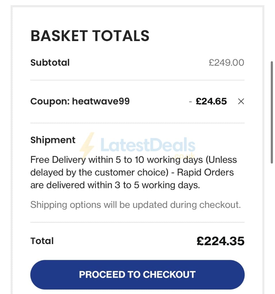 Screenshot of the PSCL Beds discount code working