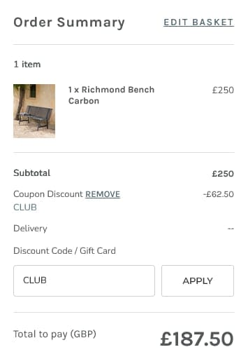 Screenshot of the Garden Trading discount code working