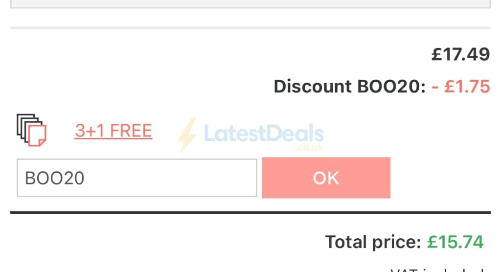 Screenshot of the UKposters discount code working