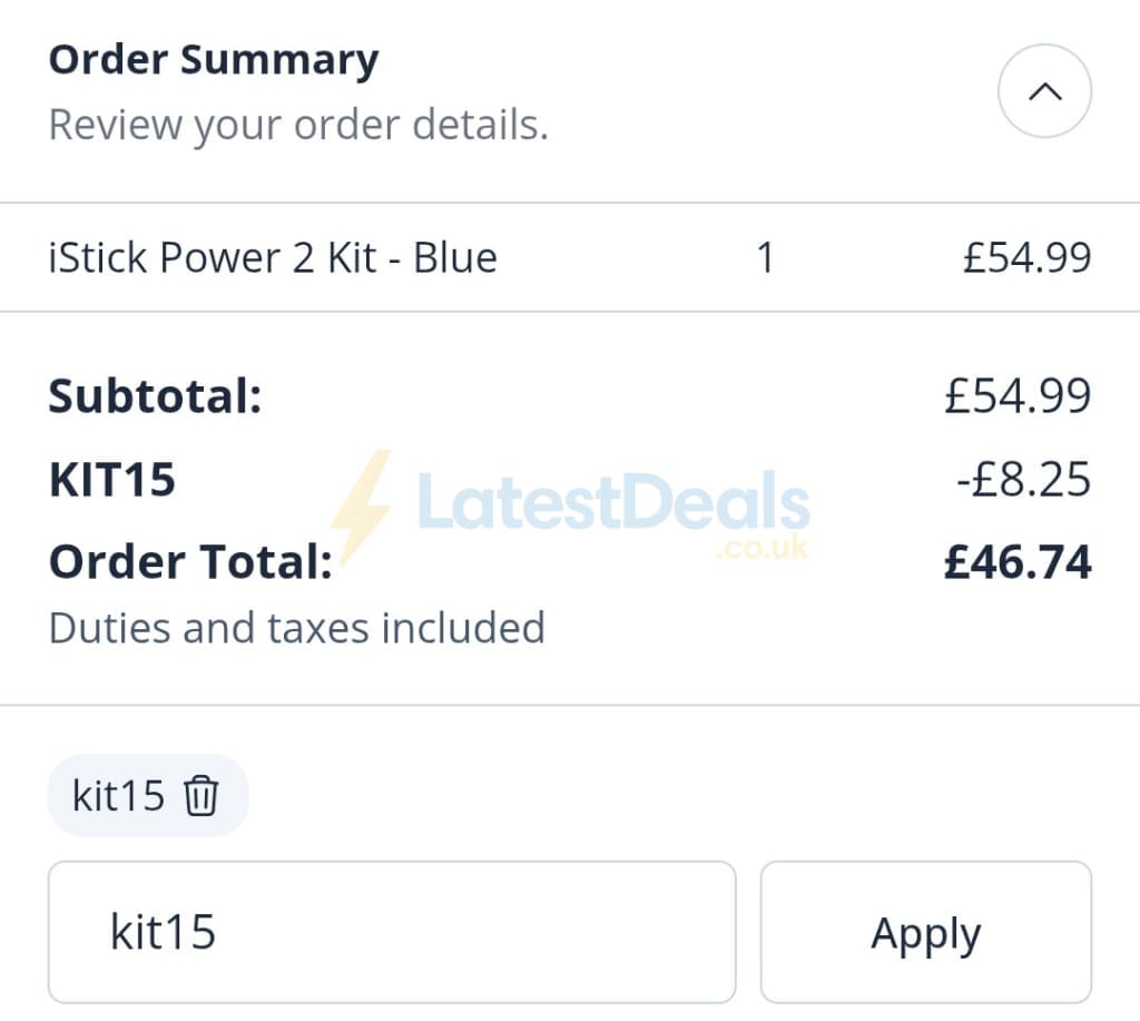 Screenshot of the Eleaf World discount code working