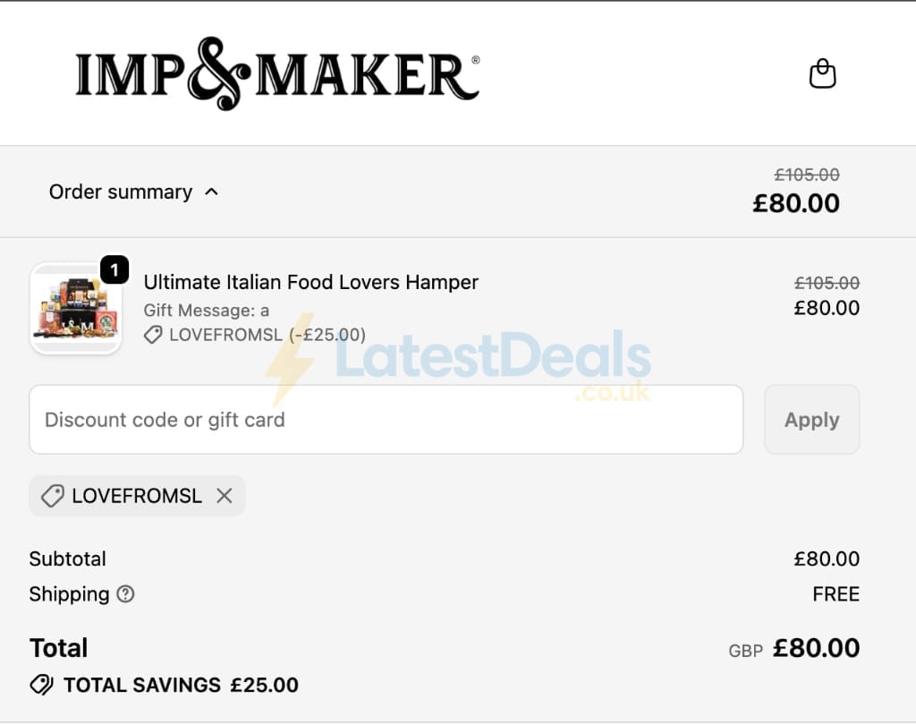 Screenshot of the imp and maker discount code working