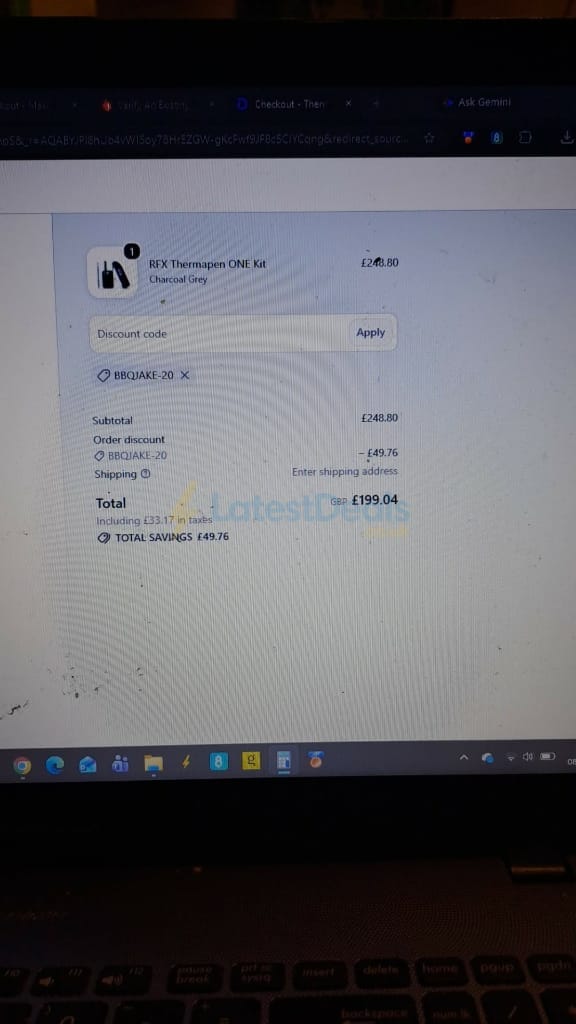Screenshot of the Thermapen discount code working