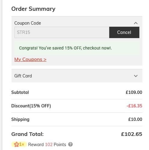 Screenshot of the Jeulia discount code working