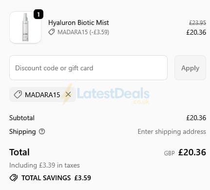 Screenshot of the MYPURE discount code working