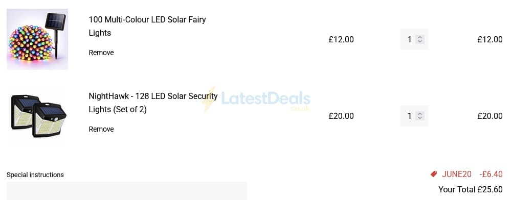 Screenshot of the SPV Lights discount code working