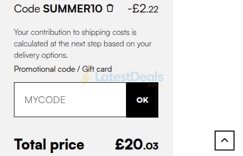 Screenshot of the sweeek discount code working
