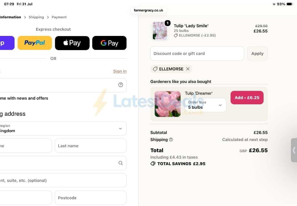 Screenshot of the Farmer Gracy discount code working