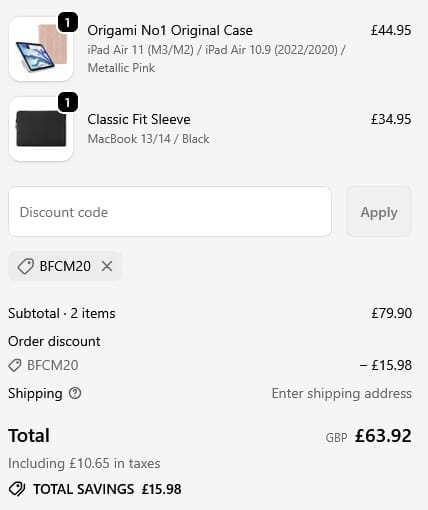 Screenshot of the Pipetto discount code working