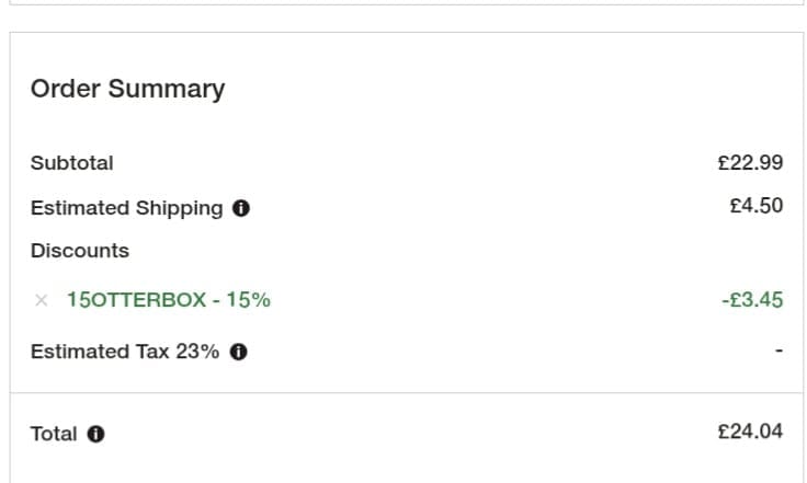 Screenshot of the OtterBox discount code working