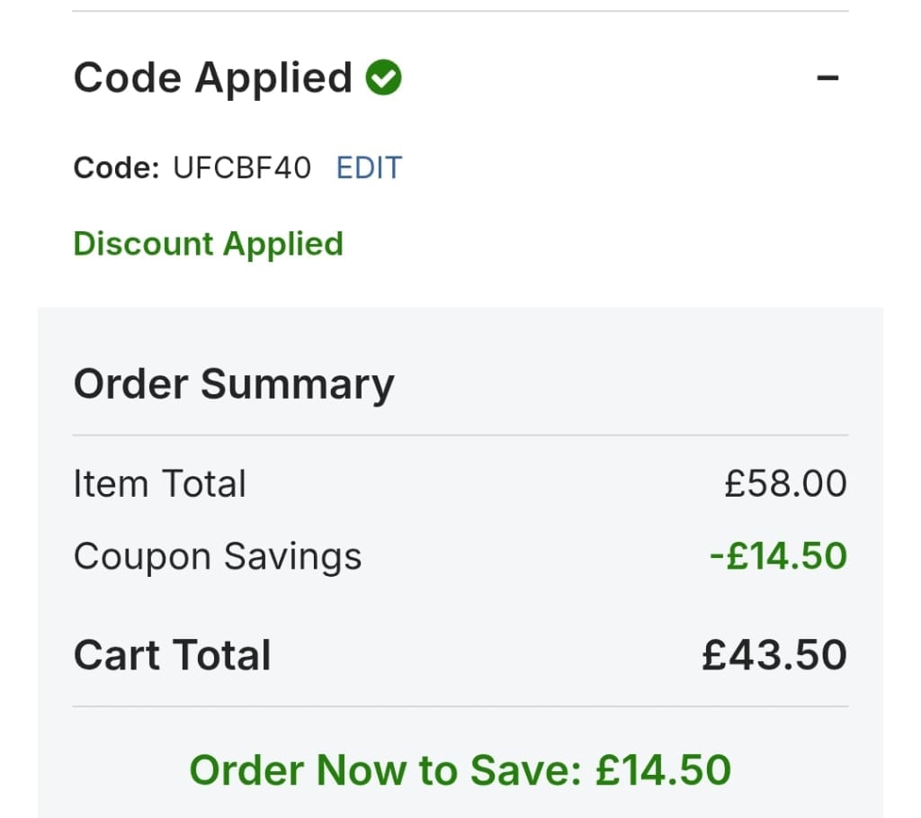 Screenshot of the UFC Store discount code working