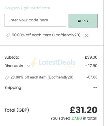 Screenshot of the Odylique discount code working