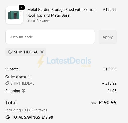 Screenshot of the Garden Sanctuary discount code working