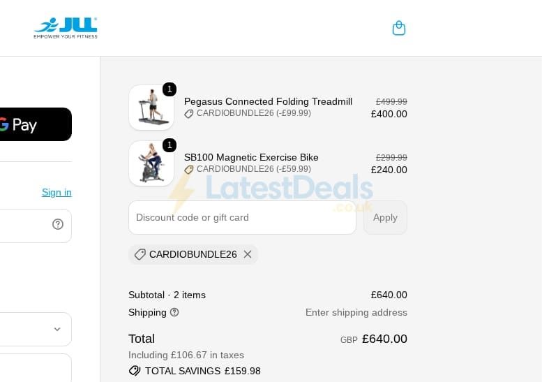 Screenshot of the JLL Fitness discount code working