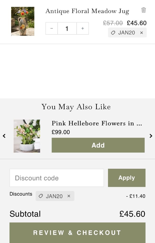 Screenshot of the Dibor discount code working
