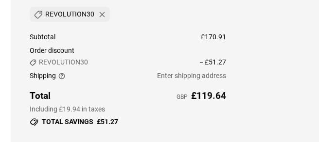 Screenshot of the Lyonsleaf discount code working