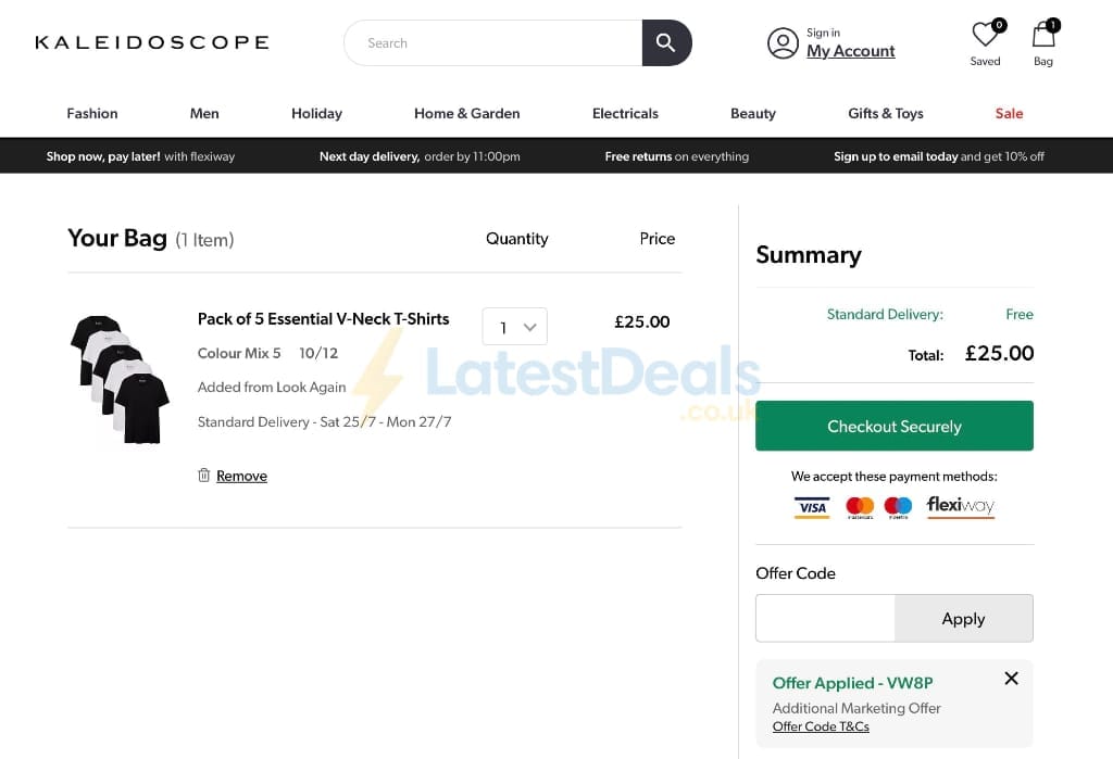 Screenshot of the Kaleidoscope discount code working