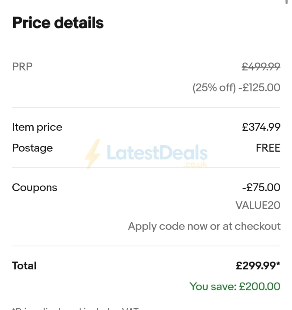 Screenshot of the ebay discount code working