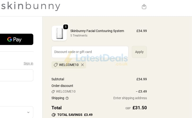 Screenshot of the Skinbunny discount code working