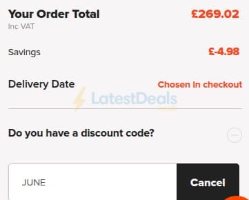 Screenshot of the MyNextMattress discount code working