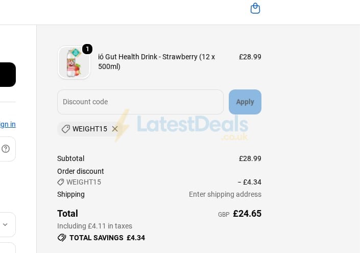 Screenshot of the ió Gut Health Drink discount code working